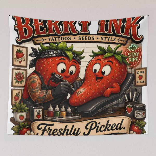 Item preview, Berry Ink Strawberry Tattoo Artist – Freshly Picked Funny Food Tattoo Design designed and sold by Snackwear Apparel.