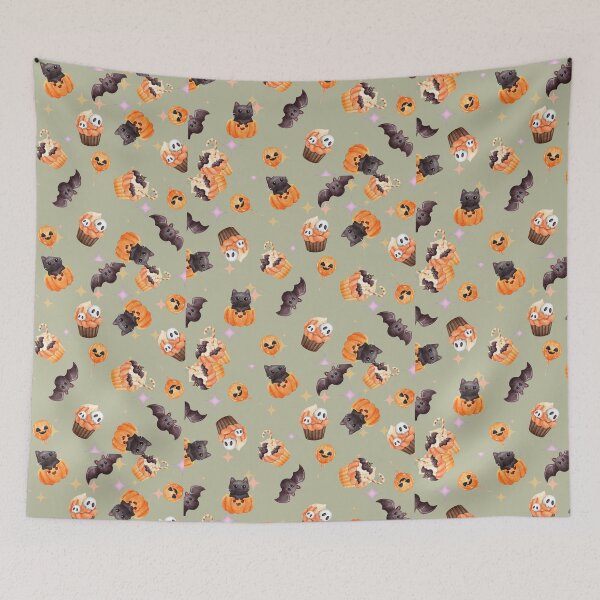 Item preview, Cute Bat, Black Cat, Halloween Cupcakes, Candy designed and sold by CursedButCute1.