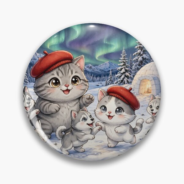 Item preview, Junior and Freda Alaska Winter - Cute Cats with Huskies and Aurora designed and sold by MAISON SYLVIE.