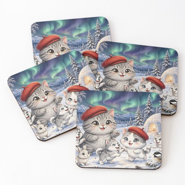 Item preview, Junior and Freda Alaska Winter - Cute Cats with Huskies and Aurora designed and sold by MAISON SYLVIE.