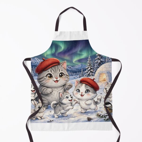 Item preview, Junior and Freda Alaska Winter - Cute Cats with Huskies and Aurora designed and sold by MAISON SYLVIE.
