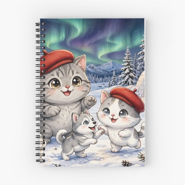 Item preview, Junior and Freda Alaska Winter - Cute Cats with Huskies and Aurora designed and sold by MAISON SYLVIE.