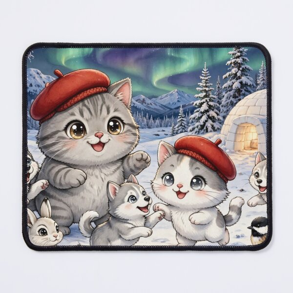 Item preview, Junior and Freda Alaska Winter - Cute Cats with Huskies and Aurora designed and sold by MAISON SYLVIE.