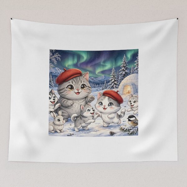 Item preview, Junior and Freda Alaska Winter - Cute Cats with Huskies and Aurora designed and sold by MAISON SYLVIE.