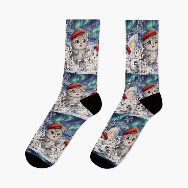 Item preview, Junior and Freda Alaska Winter - Cute Cats with Huskies and Aurora designed and sold by MAISON SYLVIE.