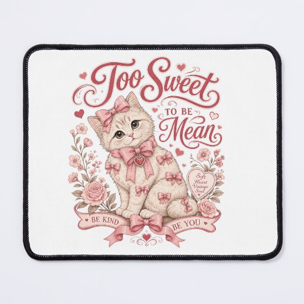 Item preview, Too Sweet to Be Mean Cute Pink Cat Bow Vintage Floral designed and sold by Randomnessy.