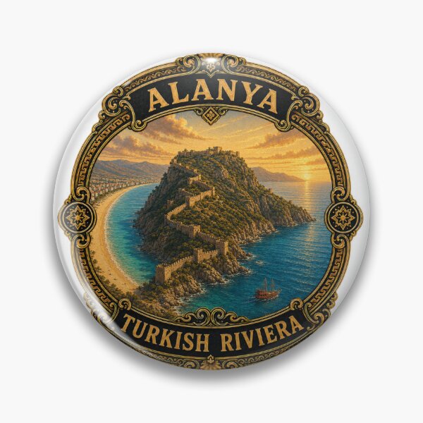 Item preview, Alanya Castle Turkey Vintage Travel Badge Sticker | Turkish Riviera Souvenir designed and sold by DreamPaw Studio.