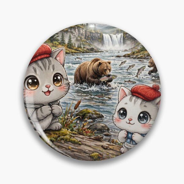 Item preview, Junior and Freda Katmai Alaska - Cute Cats Watching Bears Catch Salmon  designed and sold by MAISON SYLVIE.