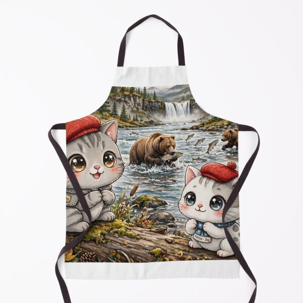 Item preview, Junior and Freda Katmai Alaska - Cute Cats Watching Bears Catch Salmon designed and sold by MAISON SYLVIE.