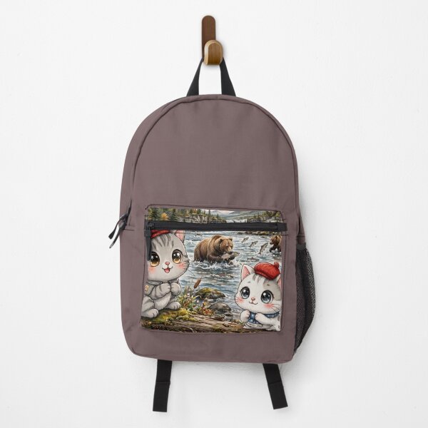 Item preview, Junior and Freda Katmai Alaska - Cute Cats Watching Bears Catch Salmon designed and sold by MAISON SYLVIE.