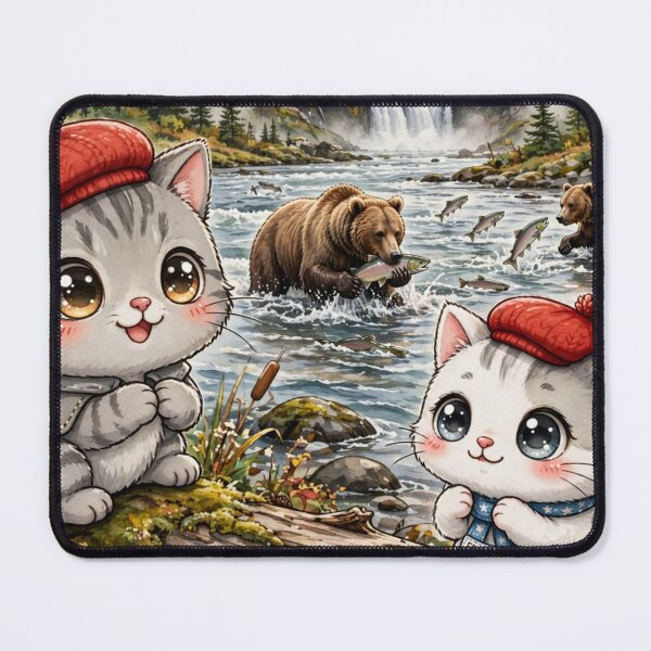 Item preview, Junior and Freda Katmai Alaska - Cute Cats Watching Bears Catch Salmon designed and sold by MAISON SYLVIE.