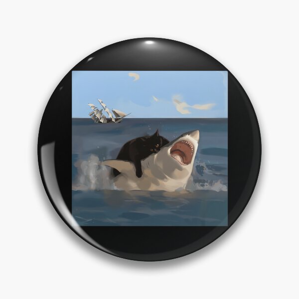 Item preview, Black Cat Biting Shark Meme designed and sold by ellapaintcoast.