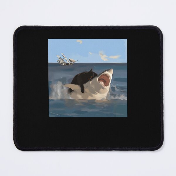 Item preview, Black Cat Biting Shark Meme designed and sold by ellapaintcoast.