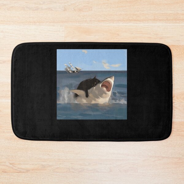Item preview, Black Cat Biting Shark Meme designed and sold by ellapaintcoast.