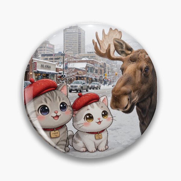 Item preview, Junior and Freda Meet a Moose in Anchorage Alaska - Cute Cats City designed and sold by MAISON SYLVIE.