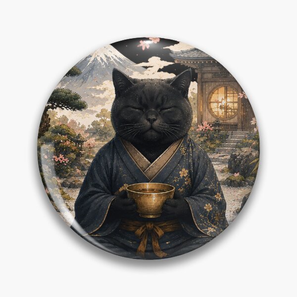 Item preview, Zen Black Cat Meditation in Japanese Garden – Japanese Zen Cat Art designed and sold by BlackCat Vibe.