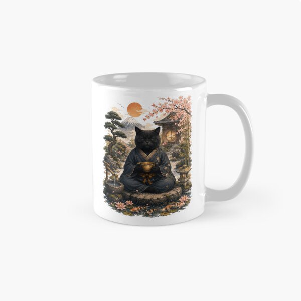 Item preview, Zen Black Cat Meditation in Japanese Garden – Japanese Zen Cat Art designed and sold by BlackCat Vibe.