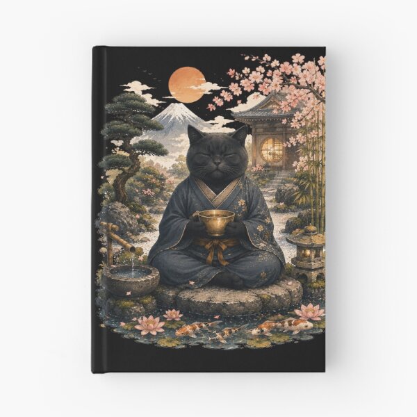 Item preview, Zen Black Cat Meditation in Japanese Garden – Japanese Zen Cat Art designed and sold by BlackCat Vibe.