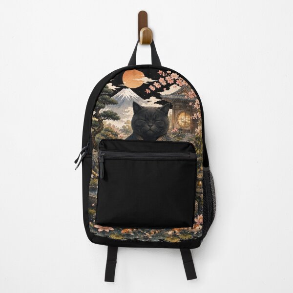 Item preview, Zen Black Cat Meditation in Japanese Garden – Japanese Zen Cat Art designed and sold by BlackCat Vibe.