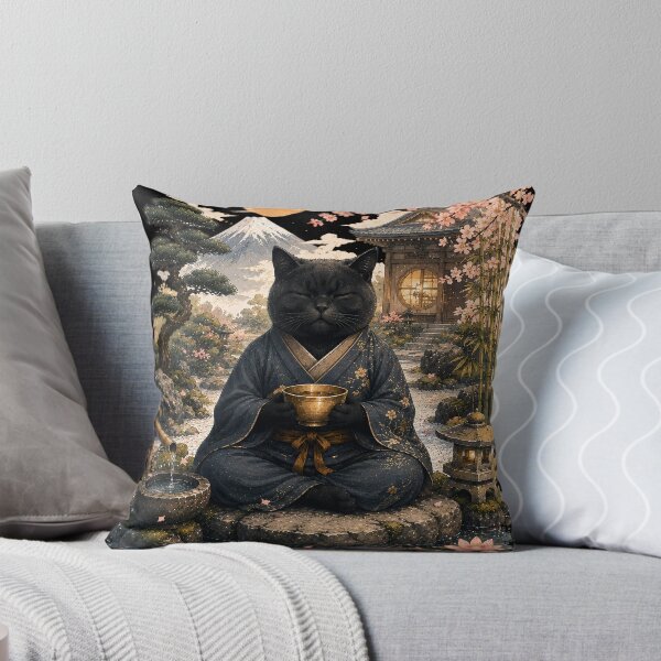 Item preview, Zen Black Cat Meditation in Japanese Garden – Japanese Zen Cat Art designed and sold by BlackCat Vibe.