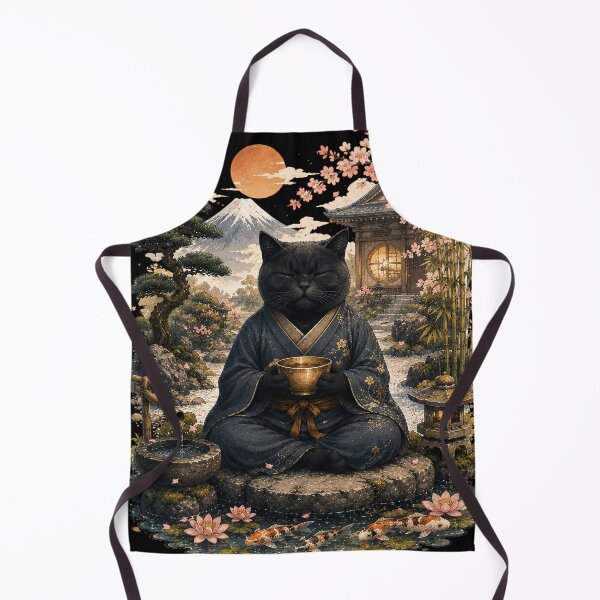 Item preview, Zen Black Cat Meditation in Japanese Garden – Japanese Zen Cat Art designed and sold by BlackCat Vibe.