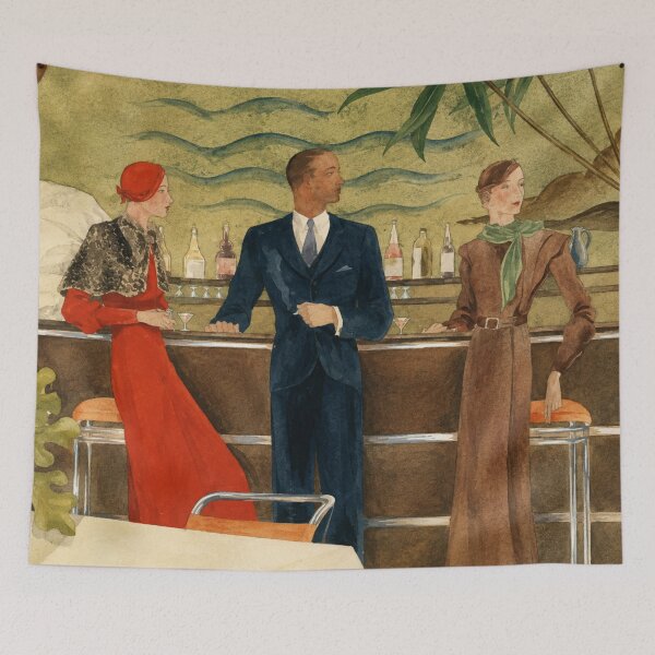 Item preview, Two Women and a Man at the Bar, Vintage Art Deco Illustration by Carlos Masberger for Cocktail & Bar Decor designed and sold by RickE.