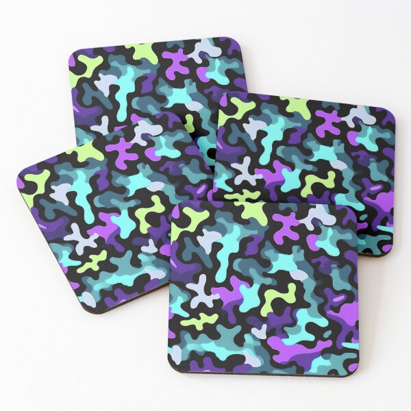 Item preview, Neon Camo Pattern Purple Cyan and Lime Blobs on Black designed and sold by Yoruhara.