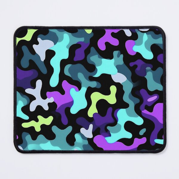 Item preview, Neon Camo Pattern Purple Cyan and Lime Blobs on Black designed and sold by Nine Lives Studio.