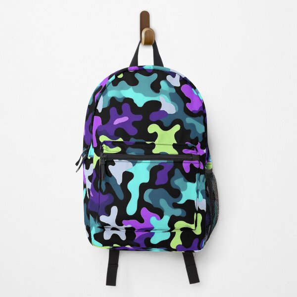 Item preview, Neon Camo Pattern Purple Cyan and Lime Blobs on Black designed and sold by Nine Lives Studio.