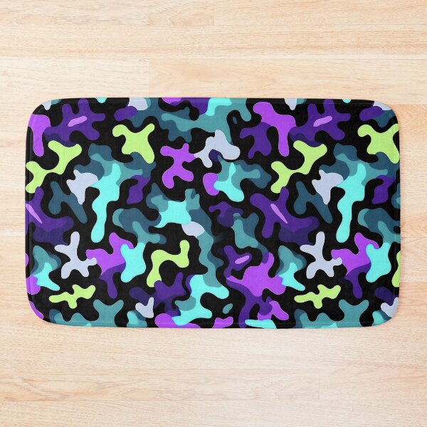 Item preview, Neon Camo Pattern Purple Cyan and Lime Blobs on Black designed and sold by Nine Lives Studio.