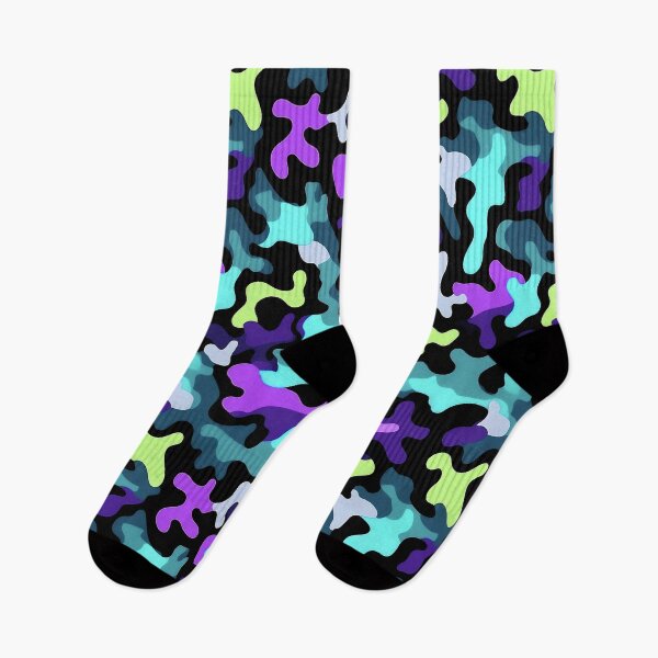Item preview, Neon Camo Pattern Purple Cyan and Lime Blobs on Black designed and sold by Nine Lives Studio.