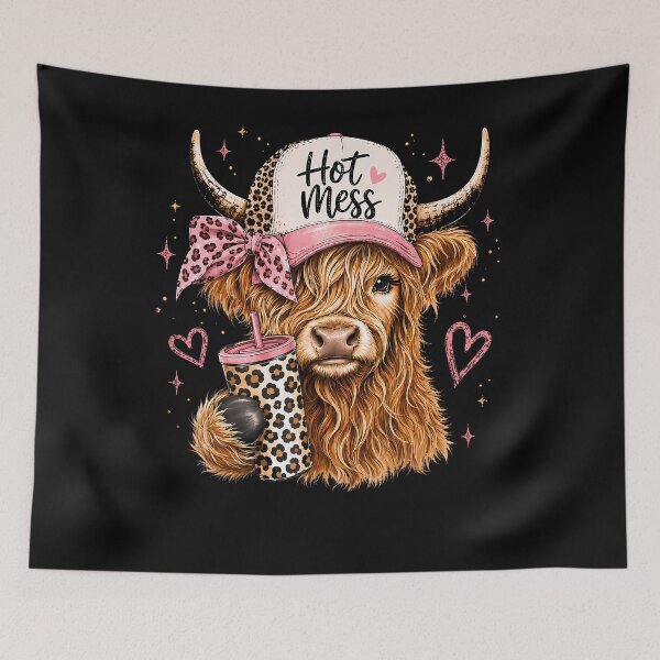 Item preview, Hot Mess Leopard Highland Cow Coffee Farm Animal Lover designed and sold by ripgoatclothing.