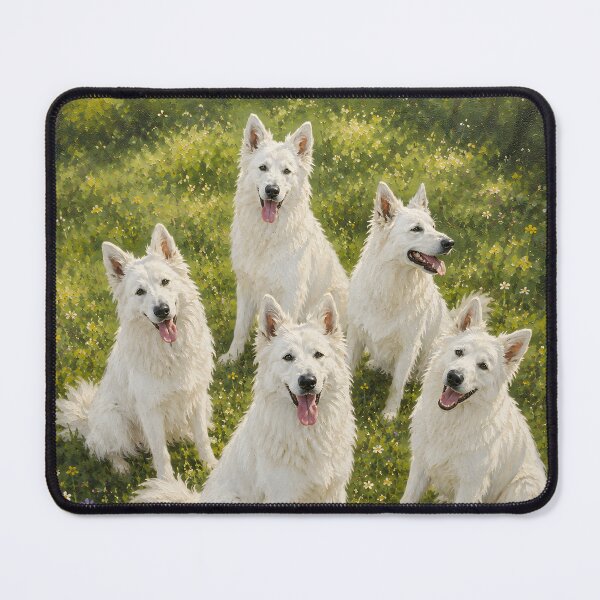Item preview, White Swiss Shepherd Pack Portrait Fine Art Painting Meadow Wall Art Gift for Dog Owners designed and sold by Nightarel.