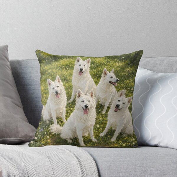 Item preview, White Swiss Shepherd Pack Portrait Fine Art Painting Meadow Wall Art Gift for Dog Owners designed and sold by Nightarel.