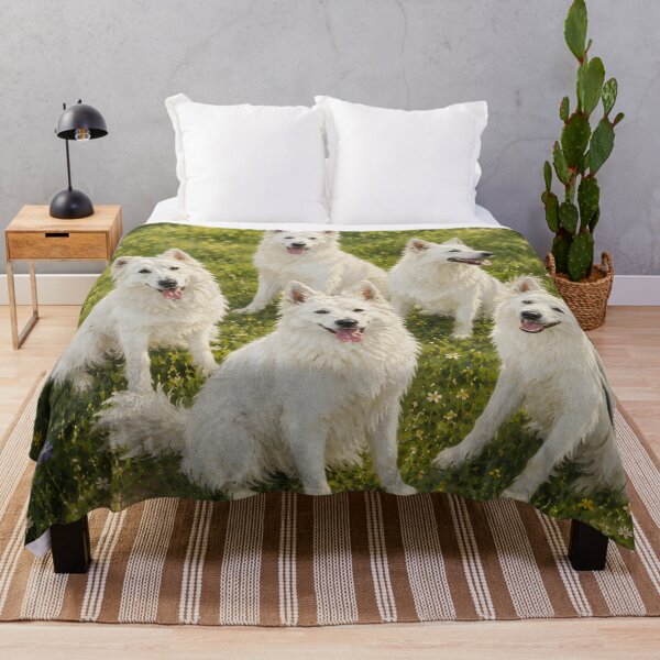 Item preview, White Swiss Shepherd Pack Portrait Fine Art Painting Meadow Wall Art Gift for Dog Owners designed and sold by Nightarel.