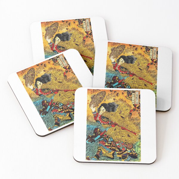 Item preview, Bright Vivid Japanese Samurai in Windy Grass Field Kuniyoshi Ukiyo-e designed and sold by studio-koichiro.