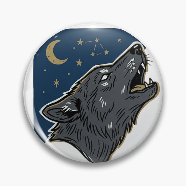 Item preview, Howling Wolf Moon Tattoo Flash Folk Art Wolf Profile Crescent Moon Stars Vintage Animal Illustration designed and sold by OnPointOutfits.