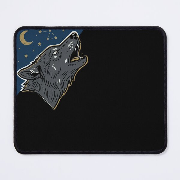 Item preview, Howling Wolf Moon Tattoo Flash Folk Art Wolf Profile Crescent Moon Stars Vintage Animal Illustration designed and sold by OnPointOutfits.