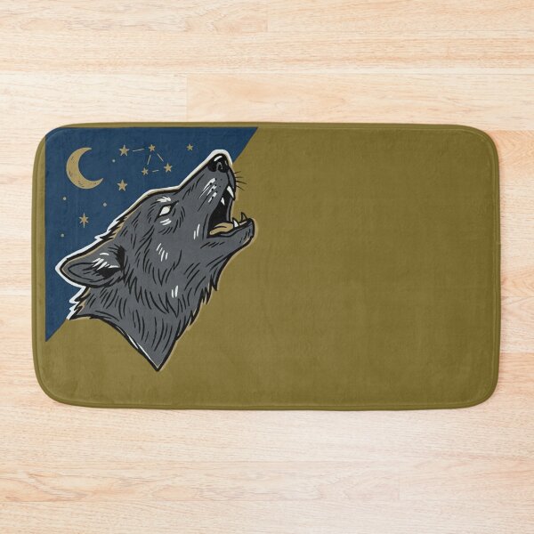 Item preview, Howling Wolf Moon Tattoo Flash Folk Art Wolf Profile Crescent Moon Stars Vintage Animal Illustration designed and sold by OnPointOutfits.