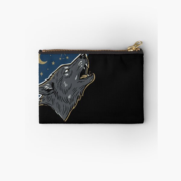 Item preview, Howling Wolf Moon Tattoo Flash Folk Art Wolf Profile Crescent Moon Stars Vintage Animal Illustration designed and sold by OnPointOutfits.