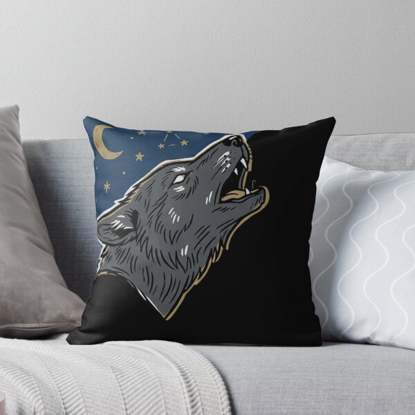 Item preview, Howling Wolf Moon Tattoo Flash Folk Art Wolf Profile Crescent Moon Stars Vintage Animal Illustration designed and sold by OnPointOutfits.