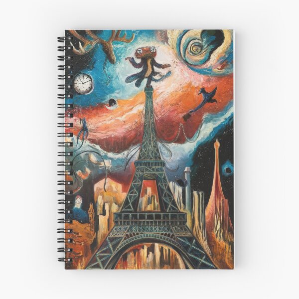 Item preview, Oil painting on heavily textured paper, abstract expressionism meets surrealism. Cosmic Francoeur (giant flea-monster from 'A Monster in Paris') dances atop a fractured Eiffel Tower designed and sold by 123ks.