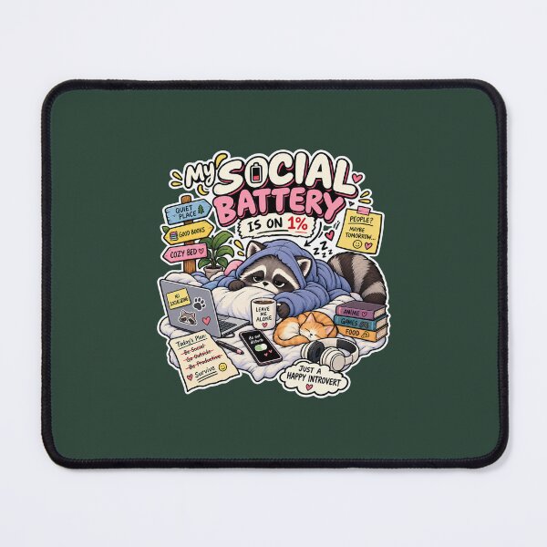 Item preview, My Social Battery Is on 1% – Funny Introvert Raccoon designed and sold by DESPOT07.