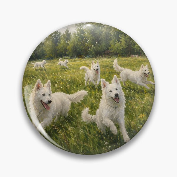 Item preview, White Swiss Shepherd Meadow Run Fine Art Painting Countryside Wall Art Gift for Dog Owners designed and sold by Nightarel.