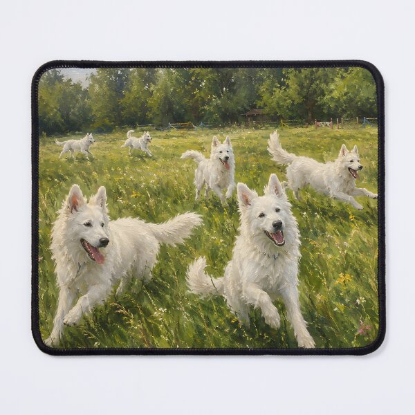 Item preview, White Swiss Shepherd Meadow Run Fine Art Painting Countryside Wall Art Gift for Dog Owners designed and sold by Nightarel.
