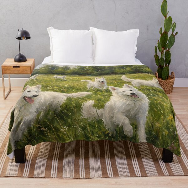 Item preview, White Swiss Shepherd Meadow Run Fine Art Painting Countryside Wall Art Gift for Dog Owners designed and sold by Nightarel.