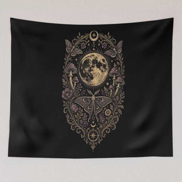 Item preview, Dark Celestial Moth Moon Mushrooms Witchy Vintage Botanical designed and sold by Randomnessy.