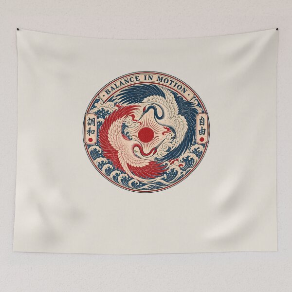 Item preview, Balance in Motion - Classic Crane Yin Yang Emblem designed and sold by Rasamore™ Studios | Minimalist Art.