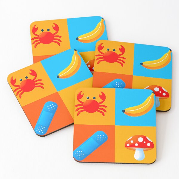 Item preview, Kidcore Pop Art Grid - Cute Crab Banana Mushroom Pattern designed and sold by UniqueDesign751.