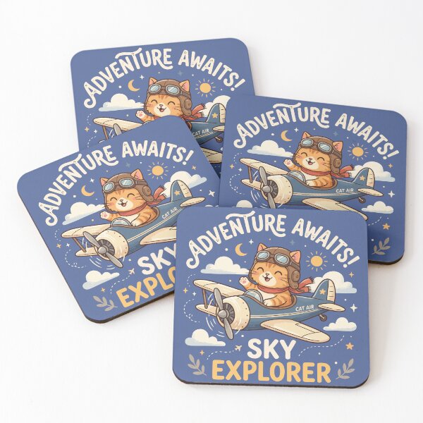 Item preview, Adventure Awaits Sky Explorer Cute Cat Pilot Airplane designed and sold by Amir Faysal.